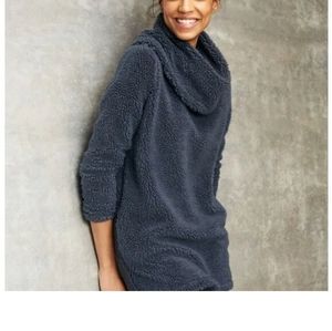 LLBean Signature Sherpa Cowl Neck Pullover SZ.Med Blue